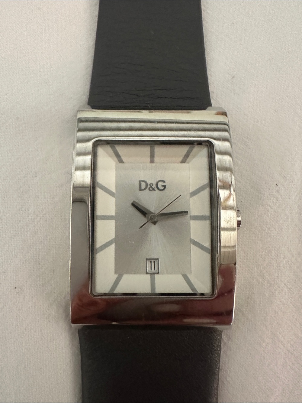 D&G Silver Rectangular Dial Watch with Dark Grey
